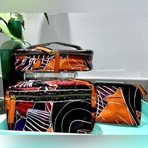 🧡 SONIA KASHUK TRAVEL COSMETIC BAG DOUBLE ZIPPERS TRAIN CASE WITH MATCHING BAGS